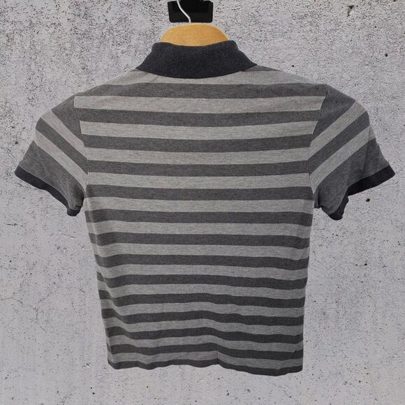 Lacoste Polo Shirt Size 4 Gray Striped‎ Big L Logo Crocodile Outdoors Preppy Men - Picture 3 of 13